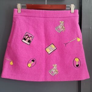New‎ Kan Fei Pink Embroidered Novelty Details Mini Skirt Small